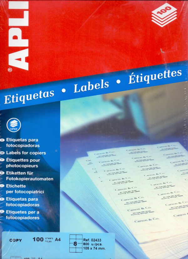 Apli  White Labels Sheet 105*74 Mm A4/8