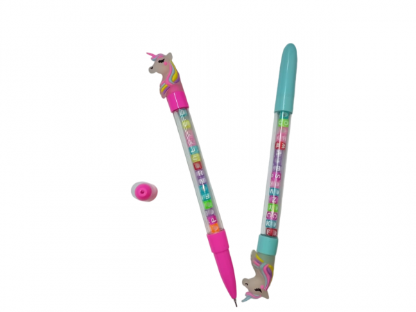 Yiwu Ballpoint Pen With Transparent Body With Beads Blue Qq-3112