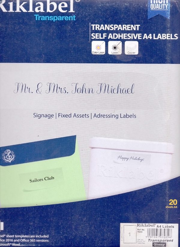 Riklabel Labels Transparent  Glossy  20 Sheets A4