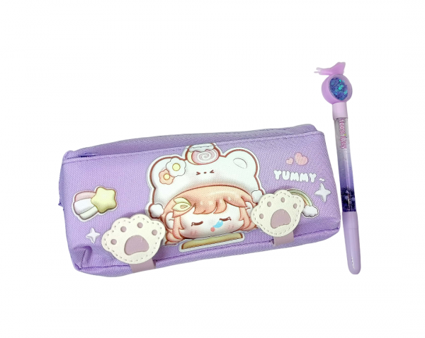 Yiwu Pencil Case  2-Zipper Fabric  + Glitter Pen No. 6862