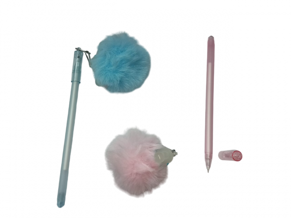 Yiwu Ballpoint Pen With Fur Medal Blue No. Qq-2605